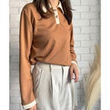 ブラウン | 襟付きバイカラーリブトップス レディース トップス | Dewlily