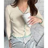 アイボリー | 配色メロウフリルリブカーディガン レディース 韓国 | Dewlily