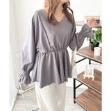 グレー | Vネックギャザーブラウス レディース 韓国 | Dewlily