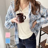 オーバーサイズチェック柄シャツ レディース 韓国 | Dewlily | 詳細画像1 