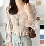 シャーリングパフスリーブトップス 韓国 ファッション | Dewlily | 詳細画像1 