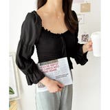 ブラック | シャーリングパフスリーブトップス 韓国 ファッション | Dewlily