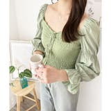グリーン | シャーリングパフスリーブトップス 韓国 ファッション | Dewlily