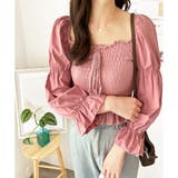 ピンク | シャーリングパフスリーブトップス 韓国 ファッション | Dewlily