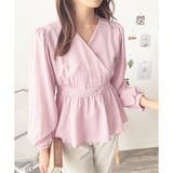 ピンク | カシュクール風リボンフレアブラウス レディース 白 | Dewlily