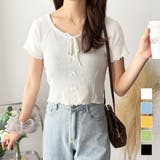 リボン付きショートニットトップス レディース 半袖 | Dewlily | 詳細画像1 