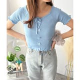 リボン付きショートニットトップス レディース 半袖 | Dewlily | 詳細画像3 