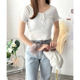 リボン付きショートニットトップス レディース 半袖 | Dewlily | 詳細画像4 