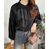 ブラック | リラックスパフスリーブブラウス 体型カバー 長袖 | Dewlily