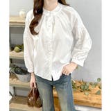 ホワイト | リラックスパフスリーブブラウス 体型カバー 長袖 | Dewlily