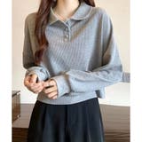 グレー | ショート丈ワッフル風ポロプルオーバー 韓国 レディース | Dewlily