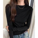 ブラック | ナチュラルフィット長袖カットソー 体型カバー 無地 | Dewlily