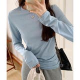 ブルー | ナチュラルフィット長袖カットソー 体型カバー 無地 | Dewlily