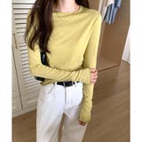 イエロー | ナチュラルフィット長袖カットソー 体型カバー 無地 | Dewlily