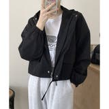 ブラック | ショート丈ドロストフードジャケット マウンテンパーカー 体型カバー | Dewlily