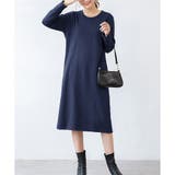 ネイビー | ナチュラルフィット裏起毛ワンピース ロング あったか | Dewlily