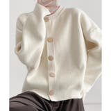 ホワイト | シンプルボタンニットカーディガン レディース 春秋冬 | Dewlily