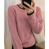 ピンク | ラインカラーニットトップス レディース 春秋冬 | Dewlily