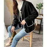 配色ラインノーカラーコート レディース 秋冬 | Dewlily | 詳細画像21 