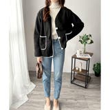 配色ラインノーカラーコート レディース 秋冬 | Dewlily | 詳細画像23 