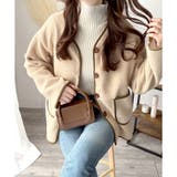 ベージュ | 配色ラインノーカラーコート レディース 秋冬 | Dewlily