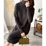グレー | タートルネックニットロングワンピース レディース 秋冬 | Dewlily