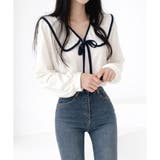 セーラー風配色リボンブラウス レディース シャツ | Dewlily | 詳細画像11 