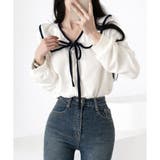 セーラー風配色リボンブラウス レディース シャツ | Dewlily | 詳細画像3 