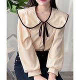 アイボリー | セーラー風配色リボンブラウス レディース シャツ | Dewlily