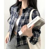 ネイビー | クロップド丈チェックシャツ レディース トップス | Dewlily