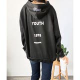 ブラック | ビッグシルエットロゴジップパーカー レディース フード付き | Dewlily