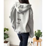 グレー | ビッグシルエットロゴジップパーカー レディース フード付き | Dewlily