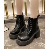 ブラック | レースアップチャンキーショートブーツ レディース 厚底 | Dewlily