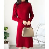 レッド | スカラ編み風ニットワンピース レディース ロング丈 | Dewlily