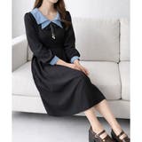 配色セーラーカラーロングワンピース レディース カジュアル | Dewlily | 詳細画像2 