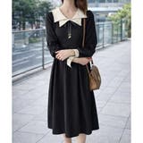 配色セーラーカラーロングワンピース レディース カジュアル | Dewlily | 詳細画像4 