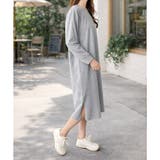 グレー | ロングスリーブTシャツワンピース レディース カジュアル | Dewlily