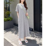 ホワイト×ブラック | ゆるTシャツロングワンピース レディース カジュアル | Dewlily