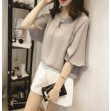 フリル袖ブラウス ブラウストップ 大人可愛い オフィス 夏 サラサラ | Amulet | 詳細画像4