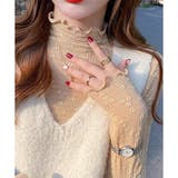 ベージュ | レースタッチフリルネックカットソーレディース長袖インナー無地メロウ袖可愛い重ね着… | Amulet