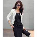 ホワイト | スタッツジャケット レディース 秋冬春 ショート丈 セレブ | Amulet