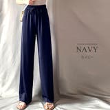 ネイビー | プリーツリラックスワイドパンツ ウエスト ゴム | Amulet
