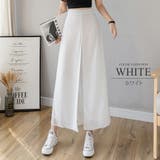 ホワイト | シースルーワイドパンツ 脚長効果 綺麗 シンプル ゆったり スリット  大人 | Amulet