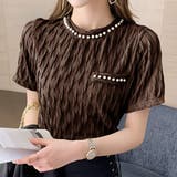 ブラウン | フェイクパールブラウス カジュアル 着やすい | Amulet