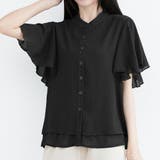 ブラック | ラッフルスリーブブラウス フリル袖 シフォンブラウス | Amulet
