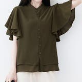 カーキ | ラッフルスリーブブラウス フリル袖 シフォンブラウス | Amulet