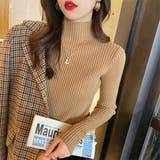 ベージュ | ハイネックリブニット 長袖 レディース | Amulet