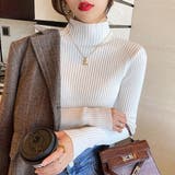 ホワイト | ハイネックリブニット 長袖 レディース | Amulet