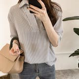 5分袖ストライプシャツ レディースシャツ可愛い トップス | Amulet | 詳細画像2 