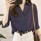 5分袖ストライプシャツ レディースシャツ可愛い トップス | Amulet | 詳細画像6 